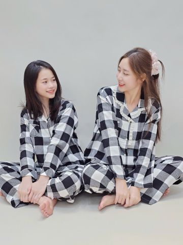 BBG14 - Bộ pyjama thô cà bông BeeMon kẻ caro đen trắng cho Mẹ và Bé