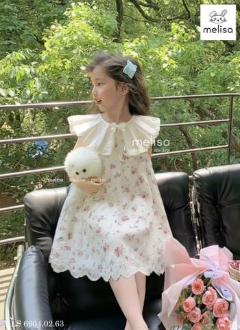 MLSDCC.6904 - Váy Melisa sát nách hoa hồng cổ kem size 1-10y