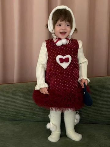 51320 - Set Roubao áo len tăm + váy nhung đỏ chấm bi bèo chân size 90-130