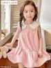LU 1206 - Váy Luca sát nách cổ sen trắng thêu nơ ngực 2 màu hồng/xanh bé gái size 2-12y