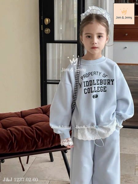JJ 1237 - Bộ nỉ da cá mỏng Jam & Jenny 2 màu hồng/xanh bé gái size 2-12y