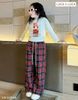 Lu 1678 - Bộ Luca bé gái áo ghi in thỏ + quần kẻ size 6-12y