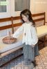 S5584 - Set Sofia Candy Áo sơ mi thêu màu be + chân váy kẻ bé gái size 2-12y