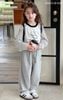 M5567 - Bộ Mia Kids áo cotton trắng cún phối tay kẻ đen - quần nỉ màu ghi size 2 - 12y