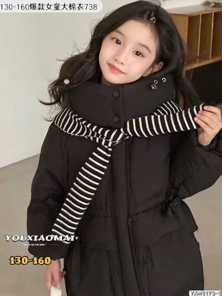 AK11 - Áo khoác phao dáng dài lót nỉ kèm khăn nhiều màu cho bé size 130-160