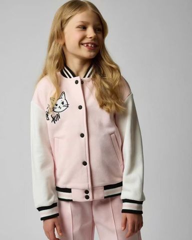 AK64 - Áo khoác bomber nỉ bông Futurino màu hồng hình mèo bé gái size 104-164