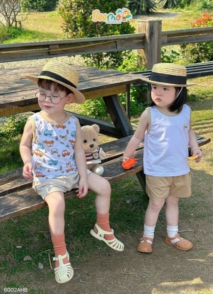 6002AHB - Combo 2 áo Beemo ba lỗ phối cổ, viền tay, in hình bé trai size 1-5y