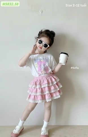 SH2603BBG01 - Set bộ áo cotton + chân váy tầng cho bé size 90-160