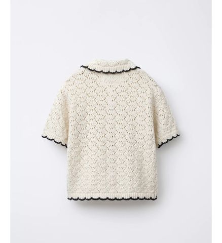 ABG17 - Áo len dệt màu be viền đen size 6 - 14y