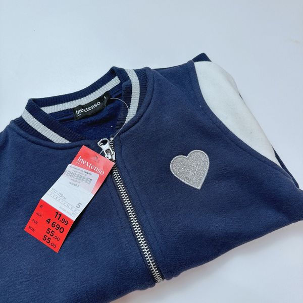 AK78 - Áo khoác bomber Inextenso màu navy phối tay trắng tim nhũ size 3 - 14y