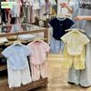 M5313 - Set Mia Kids áo thun nhún eo Alo 2 màu hồng / xanh - quần gió mềm size 2 - 12y