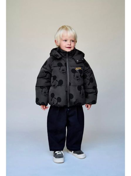 AK01 - Áo khoác phao màu ghi đen Mickey in tràn bé trai size 1-6y