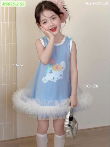 M6035 - Váy Sofia Candy thô thun mềm ngắn tay bé gái size 1-10y