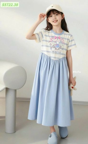 VJ125 - Váy June cổ sen trắng đính hoa nổi nhiều màu cho bé size 1-10y