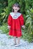J2795 - Váy June màu đỏ cổ trắng thêu vòng nguyệt quế noel size 1-10y
