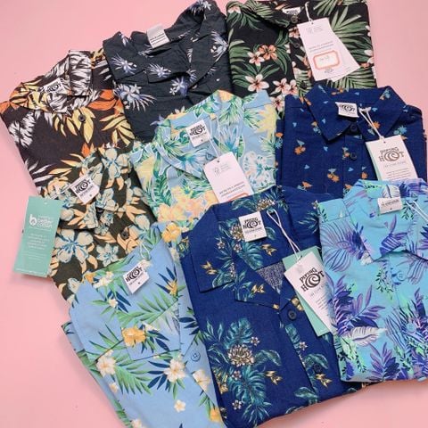 ABT53 - Áo sơ mi thô đũi, lanh Piping Hot hoa lá summer BT size 1-16y