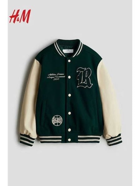 AKBT31 - Áo khoác bomber nỉ dạ phối tay da cho bé trai size 8-14y