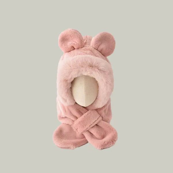 PK07 - Mũ choàng lông liền khăn tai gấu phối viền cho bé Free size 2 - 6y