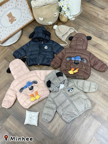 AKBT15 - Áo khoác phao siêu nhẹ mũ động vật nhiều màu cho bé size 90-130