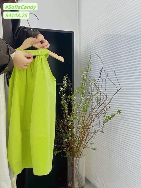 S4148 - Váy Sofia Candy thô xanh cốm phối cổ yếm size 1-10y