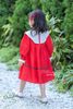 J2795 - Váy June màu đỏ cổ trắng thêu vòng nguyệt quế noel size 1-10y