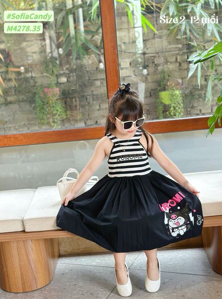 M4278 - Váy Mia Kids cotton Kuromi kẻ đen cổ yếm size 2-12y