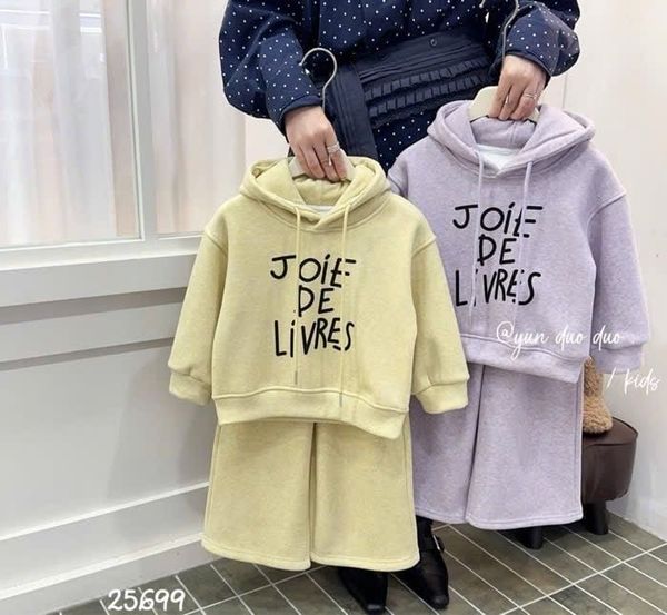 BBG05 - Bộ nỉ len lót nỉ Joie De Livers 2 màu vàng/tím cho bé size 100-140