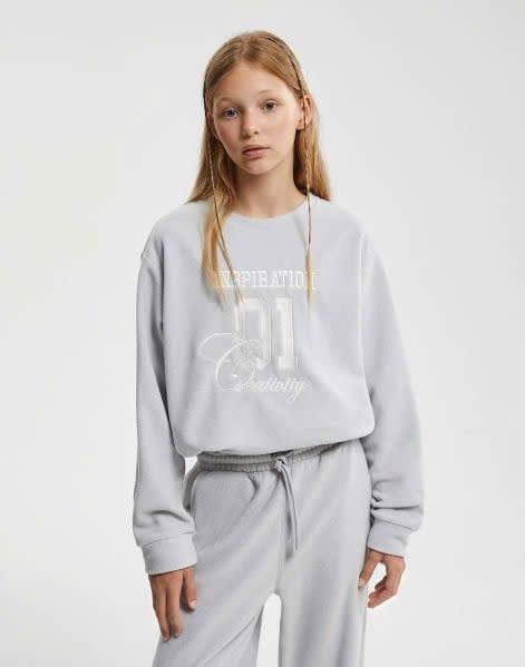 ABG29 - Áo nỉ băng lông GGJJ nhẹ ấm 2 màu trắng/ghi cho bé gái size 6-14y