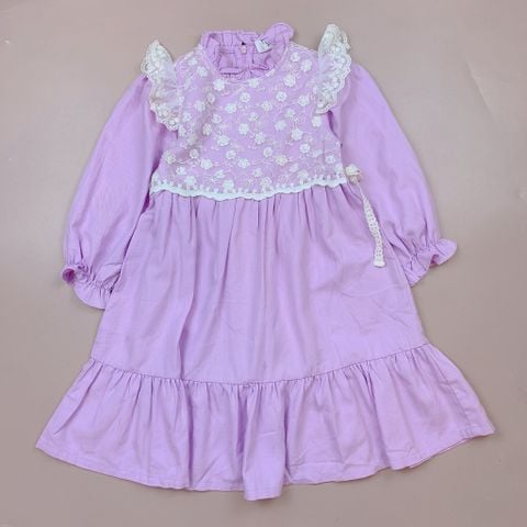 V00094 - Váy thô màu hồng tím phối ren hoa ngực size 110 - 150