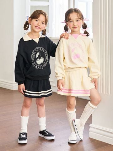 BBG31 - Set bộ Bebezoo nỉ da cá áo + quần giả váy cherry 2 màu bé gái size 100-150