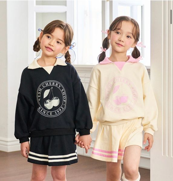 BBG31 - Set bộ Bebezoo nỉ da cá áo + quần giả váy cherry 2 màu bé gái size 100-150