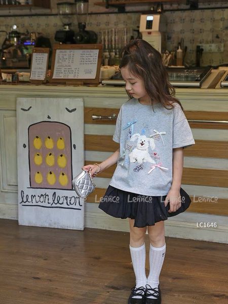 LC1646 - Set bộ Lennco áo in cún đính nơ + chân váy bí size 1-10y