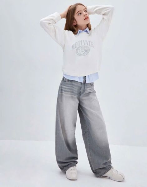 ABG29 - Áo nỉ băng lông GGJJ nhẹ ấm 2 màu trắng/ghi cho bé gái size 6-14y