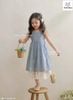 MLSDCC.7546 - Váy 2 dây Melisa sọc xanh thêu hoa chân ren trắng size 2 - 12y