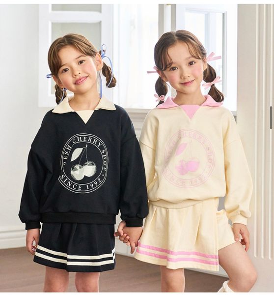 BBG31 - Set bộ Bebezoo nỉ da cá áo + quần giả váy cherry 2 màu bé gái size 100-150