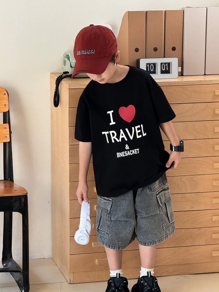 ABT69 - Áo cotton AoAo Kids I love travel 2 màu trắng/đen cho bé size 90-150