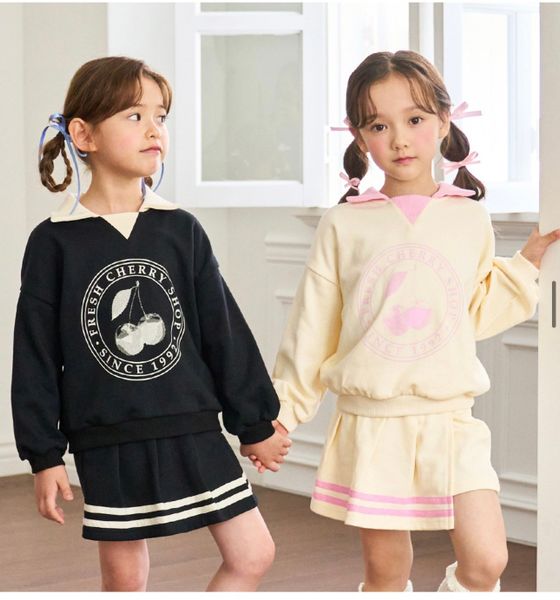 BBG31 - Set bộ Bebezoo nỉ da cá áo + quần giả váy cherry 2 màu bé gái size 100-150