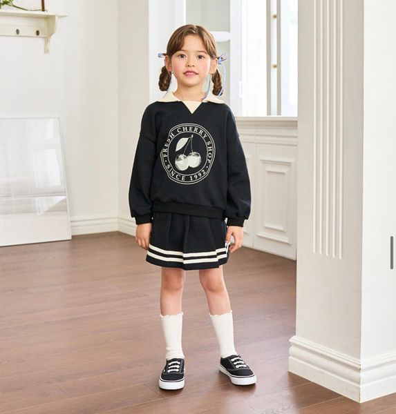 BBG31 - Set bộ Bebezoo nỉ da cá áo + quần giả váy cherry 2 màu bé gái size 100-150