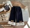 QBG07 - Quần nỉ giả jean lót nỉ đại hàn ống suông gấu bông trắng bé gái size 90-130