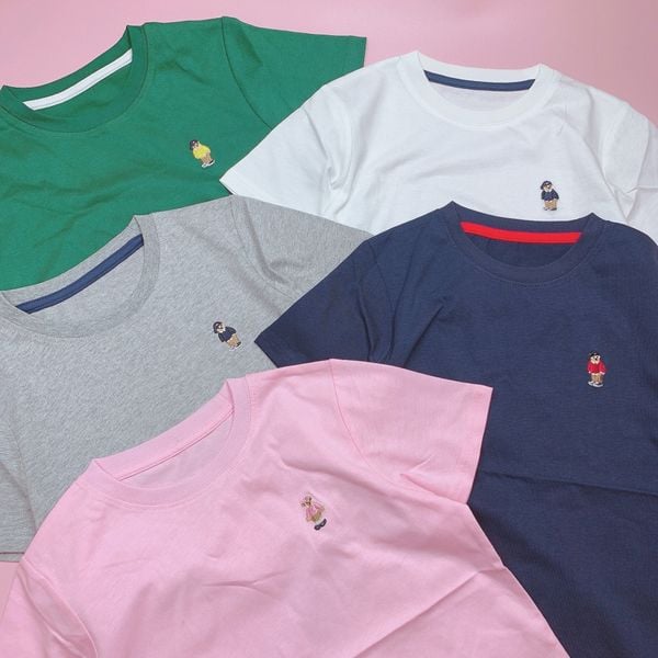 ABT64- Áo cotton thêu gấu trơn nhiều màu BTBG size 120-160