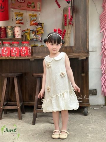 VJ125 - Váy June cổ sen trắng đính hoa nổi nhiều màu cho bé size 1-10y