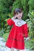 J2795 - Váy June màu đỏ cổ trắng thêu vòng nguyệt quế noel size 1-10y