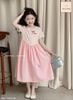 JJDCC.7603 -Váy Jam & jenny thân kẻ in nơ hồng + chân váy hồng xòe size 2-12y