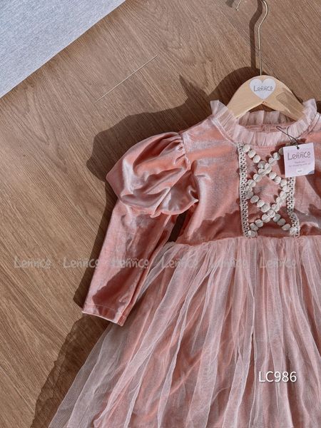 V00114 - Váy nhung phối chân voan 2 màu hồng / đỏ size 12m - 10y