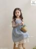 MLSDCC.7546 - Váy 2 dây Melisa sọc xanh thêu hoa chân ren trắng size 2 - 12y