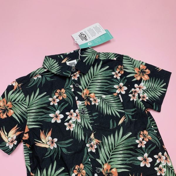 ABT53 - Áo sơ mi thô đũi, lanh Piping Hot hoa lá summer BT size 1-16y