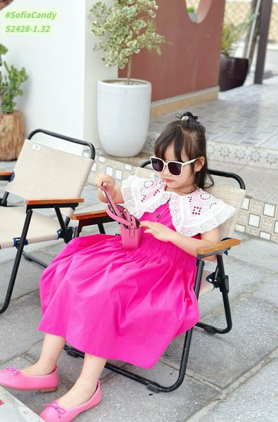 V00034 - Váy Sofia Candy tiểu thư trơn sắc màu phối cổ thêu trắng size 2-12y