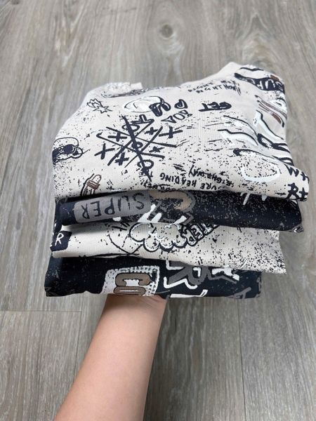 ABT25 - Áo cotton in chữ vẩy sơn 2 màu be / ghi đen size 2 - 8y