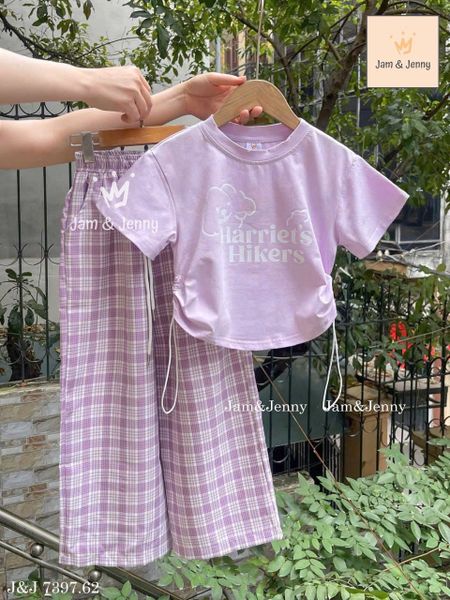 BJJTC.7397 - Bộ Jam & Jenny áo tím + quần kẻ cho bé size 6-12y