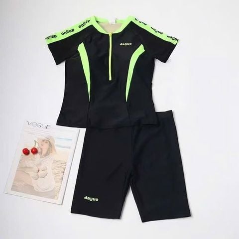 20221 - Bộ bơi rời Aokaila màu đen phối neon bé gái size L - 3XL